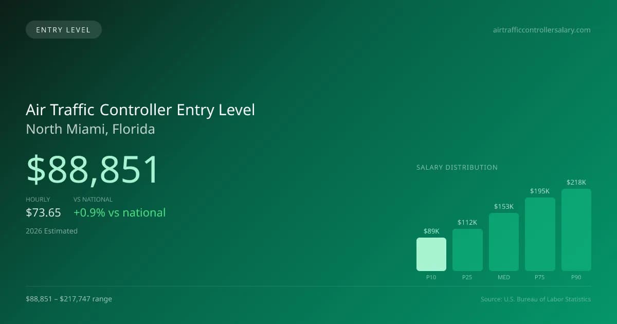 Air Traffic Controller Entry Level Salary in North Miami, FL — 2026 est., based on 2025 BLS