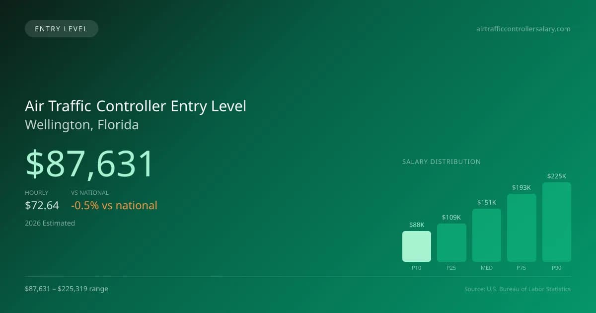 Air Traffic Controller Entry Level Salary in Wellington, FL — 2026 est., based on 2025 BLS