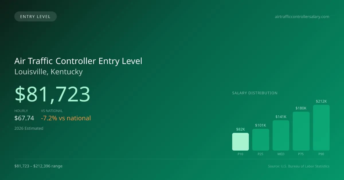 Air Traffic Controller Entry Level Salary in Louisville, KY — 2026 est., based on 2025 BLS