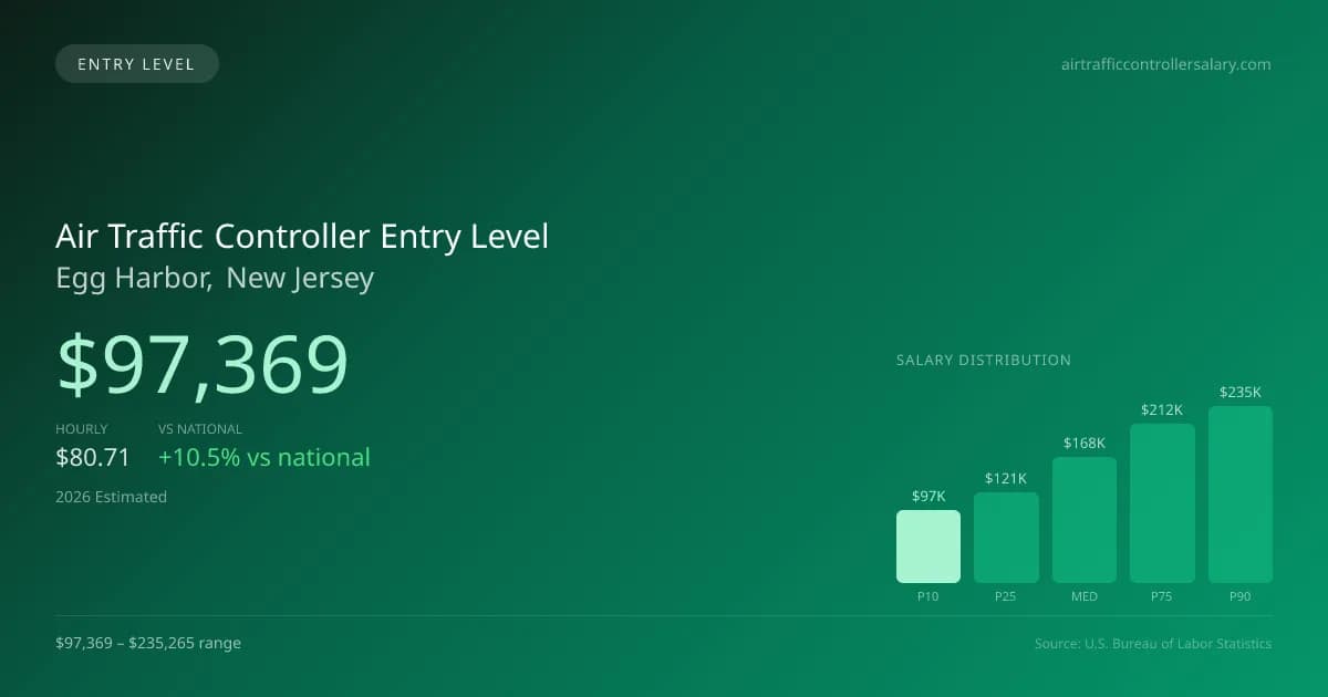 Air Traffic Controller Entry Level Salary in Egg Harbor, NJ — 2026 est., based on 2025 BLS