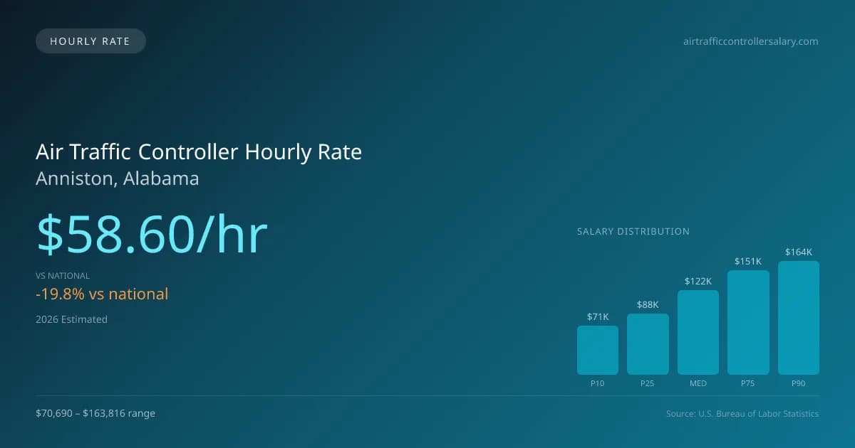 Air Traffic Controller Hourly Rate in Anniston, AL — 2026 est., based on 2025 BLS