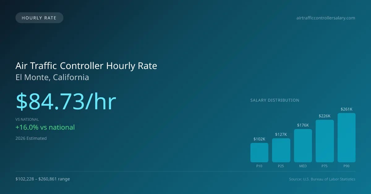Air Traffic Controller Hourly Rate in El Monte, CA — 2026 est., based on 2025 BLS