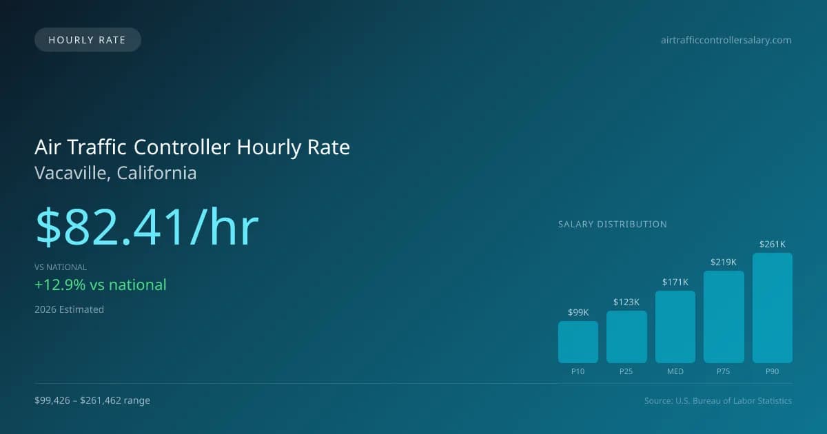 Air Traffic Controller Hourly Rate in Vacaville, CA — 2026 est., based on 2025 BLS