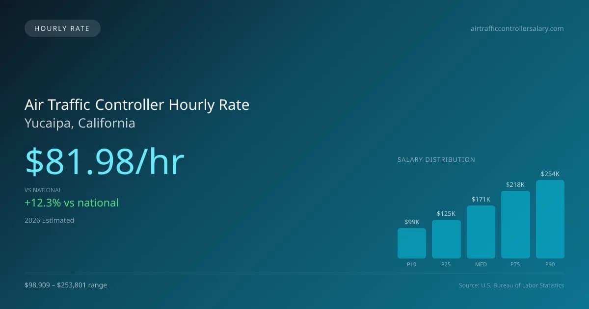 Air Traffic Controller Hourly Rate in Yucaipa, CA — 2026 est., based on 2025 BLS