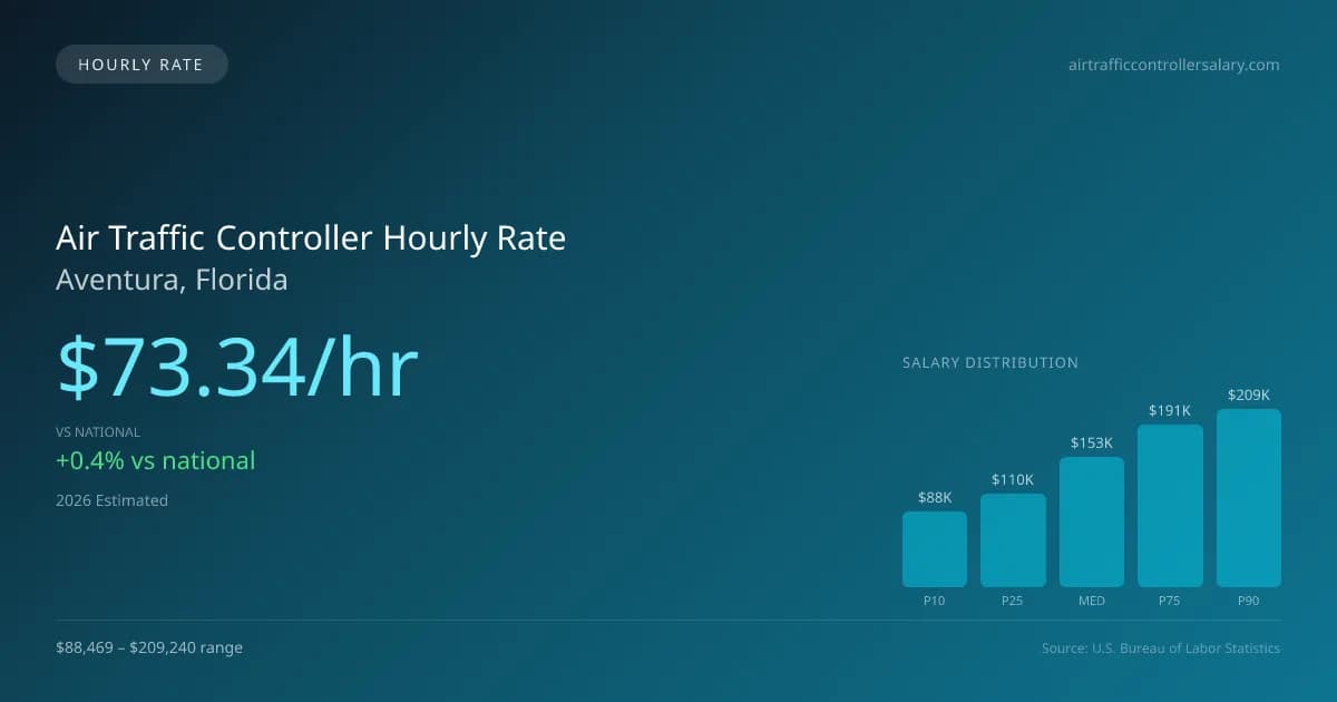 Air Traffic Controller Hourly Rate in Aventura, FL — 2026 est., based on 2025 BLS