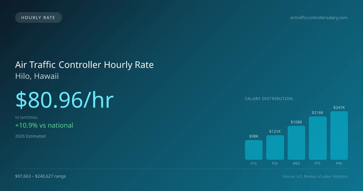 Air Traffic Controller Hourly Rate in Hilo, HI — 2026 est., based on 2025 BLS
