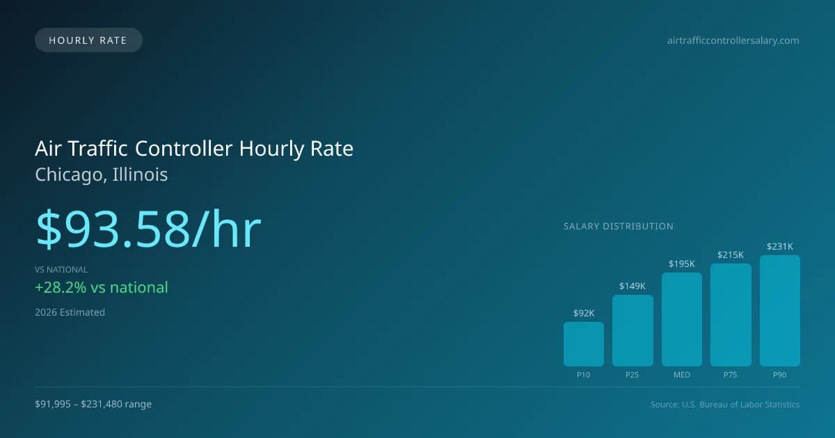 Air Traffic Controller Hourly Rate in Chicago, IL — 2026 est., based on 2025 BLS