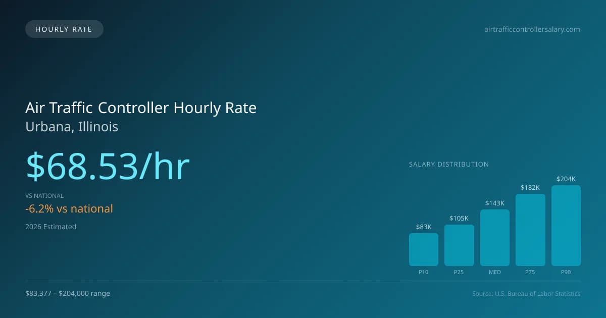 Air Traffic Controller Hourly Rate in Urbana, IL — 2026 est., based on 2025 BLS
