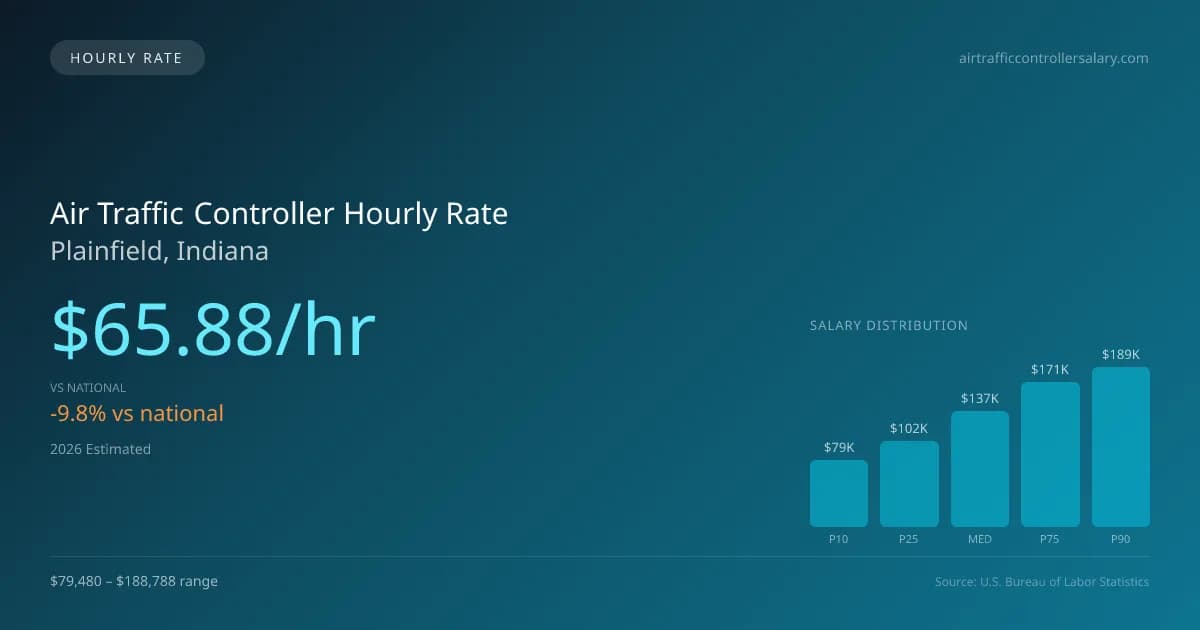 Air Traffic Controller Hourly Rate in Plainfield, IN — 2026 est., based on 2025 BLS