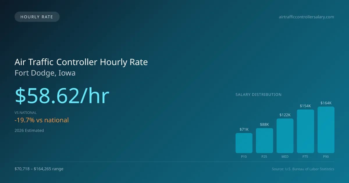 Air Traffic Controller Hourly Rate in Fort Dodge, IA — 2026 est., based on 2025 BLS