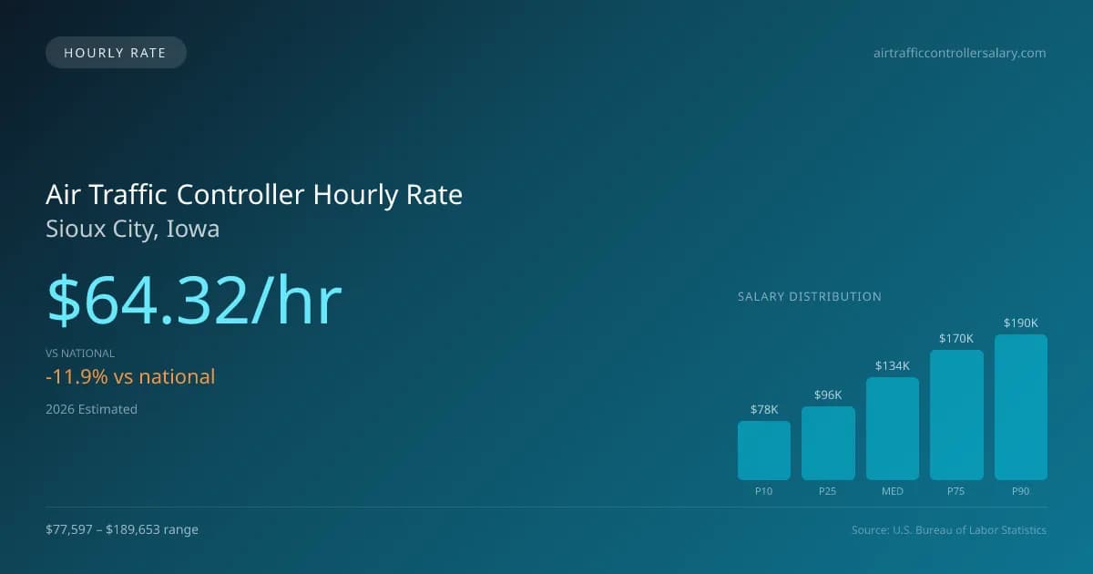 Air Traffic Controller Hourly Rate in Sioux City, IA — 2026 est., based on 2025 BLS
