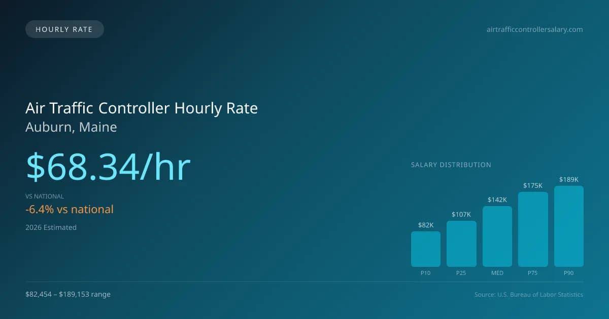 Air Traffic Controller Hourly Rate in Auburn, ME — 2026 est., based on 2025 BLS
