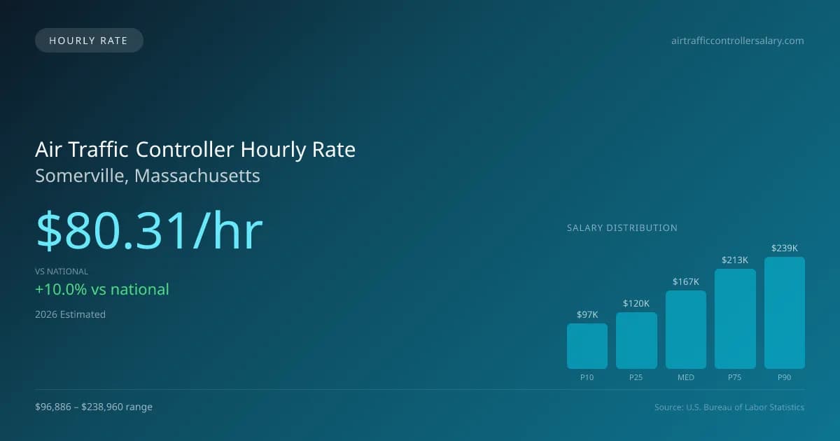 Air Traffic Controller Hourly Rate in Somerville, MA — 2026 est., based on 2025 BLS