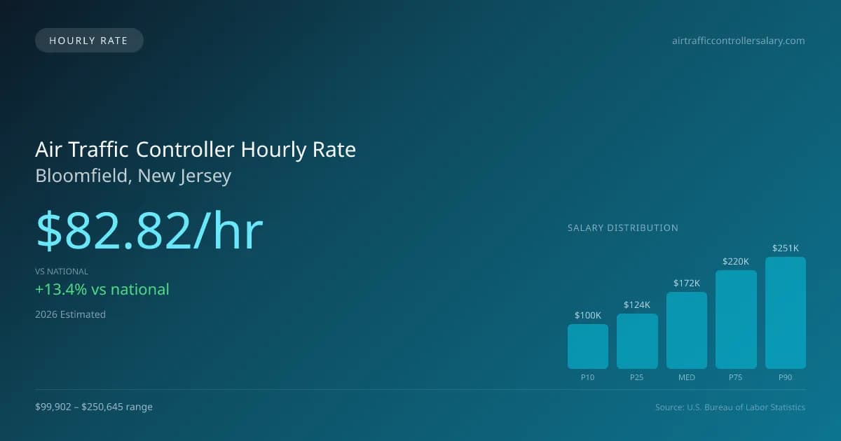 Air Traffic Controller Hourly Rate in Bloomfield, NJ — 2026 est., based on 2025 BLS