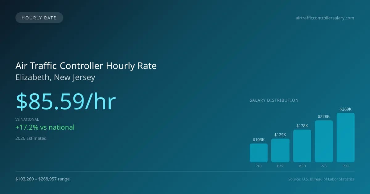 Air Traffic Controller Hourly Rate in Elizabeth, NJ — 2026 est., based on 2025 BLS