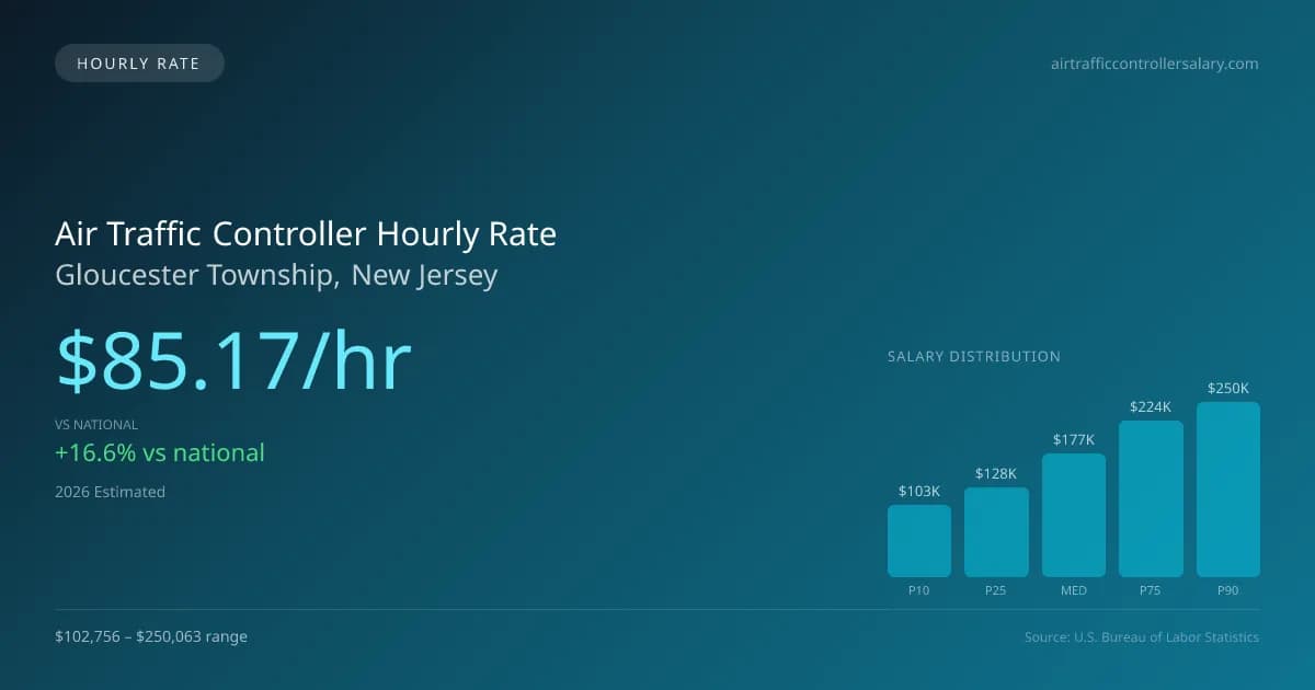 Air Traffic Controller Hourly Rate in Gloucester Township, NJ — 2026 est., based on 2025 BLS