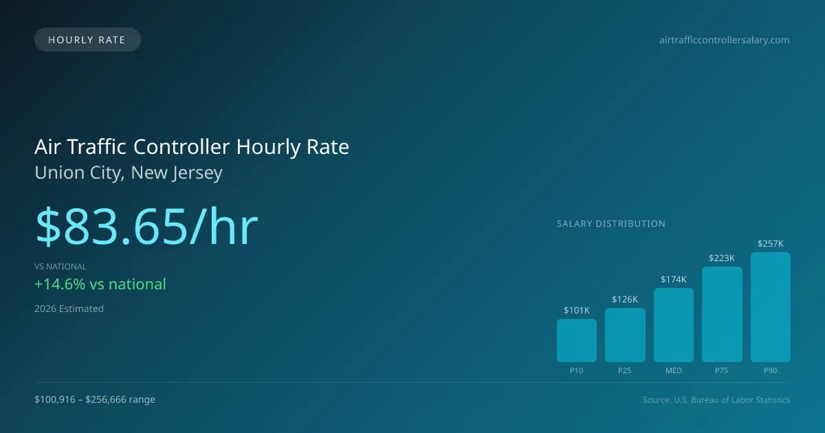 Air Traffic Controller Hourly Rate in Union City, NJ — 2026 est., based on 2025 BLS
