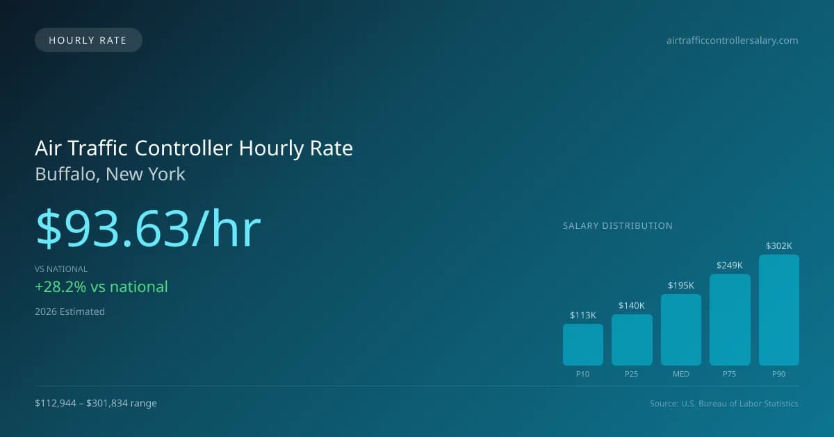 Air Traffic Controller Hourly Rate in Buffalo, NY — 2026 est., based on 2025 BLS
