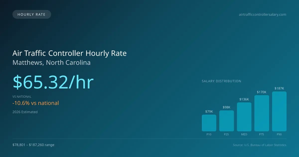 Air Traffic Controller Hourly Rate in Matthews, NC — 2026 est., based on 2025 BLS