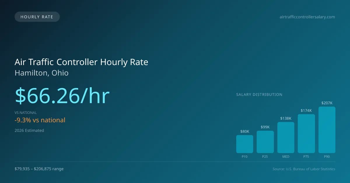 Air Traffic Controller Hourly Rate in Hamilton, OH — 2026 est., based on 2025 BLS