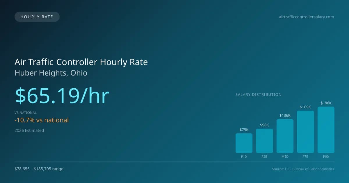 Air Traffic Controller Hourly Rate in Huber Heights, OH — 2026 est., based on 2025 BLS