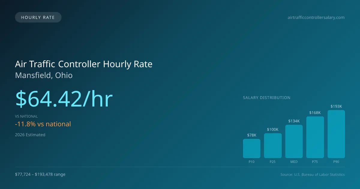 Air Traffic Controller Hourly Rate in Mansfield, OH — 2026 est., based on 2025 BLS