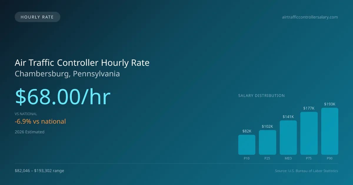 Air Traffic Controller Hourly Rate in Chambersburg, PA — 2026 est., based on 2025 BLS