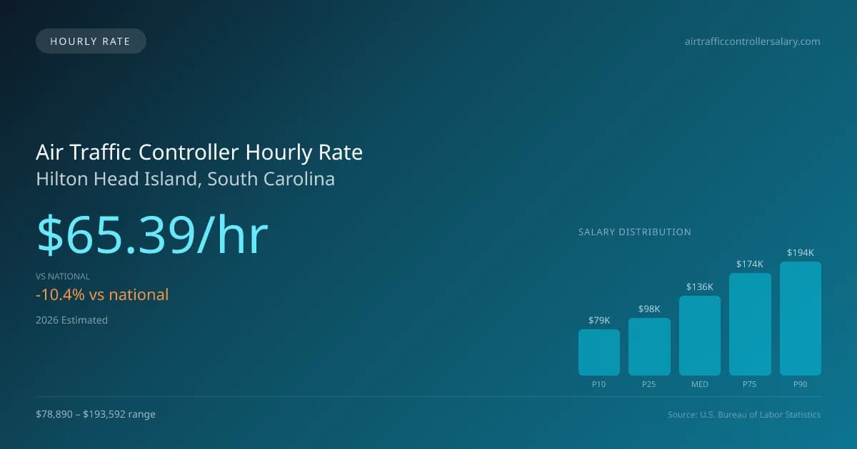 Air Traffic Controller Hourly Rate in Hilton Head Island, SC — 2026 est., based on 2025 BLS
