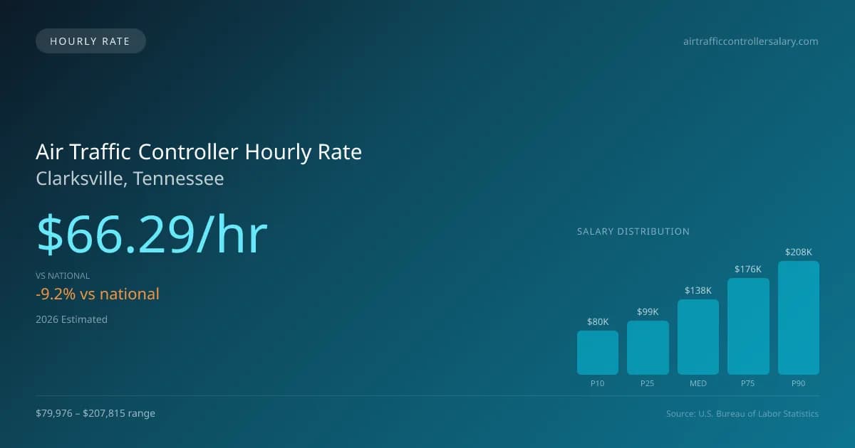 Air Traffic Controller Hourly Rate in Clarksville, TN — 2026 est., based on 2025 BLS