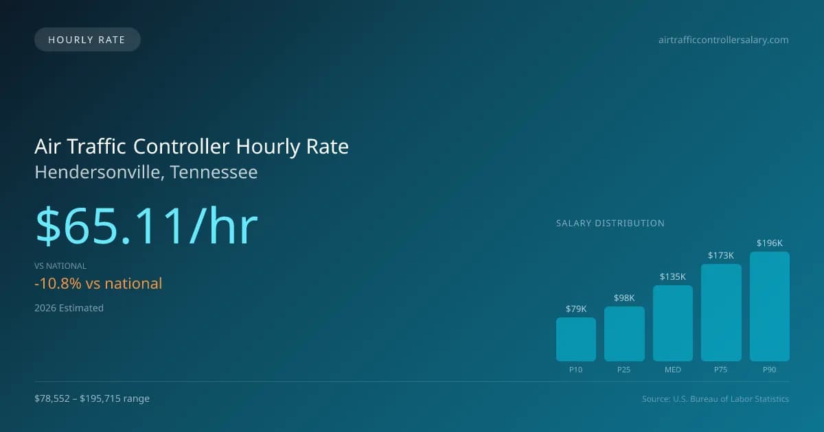 Air Traffic Controller Hourly Rate in Hendersonville, TN — 2026 est., based on 2025 BLS