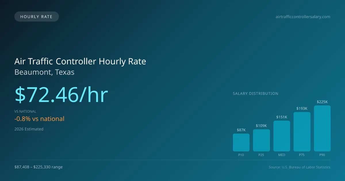 Air Traffic Controller Hourly Rate in Beaumont, TX — 2026 est., based on 2025 BLS
