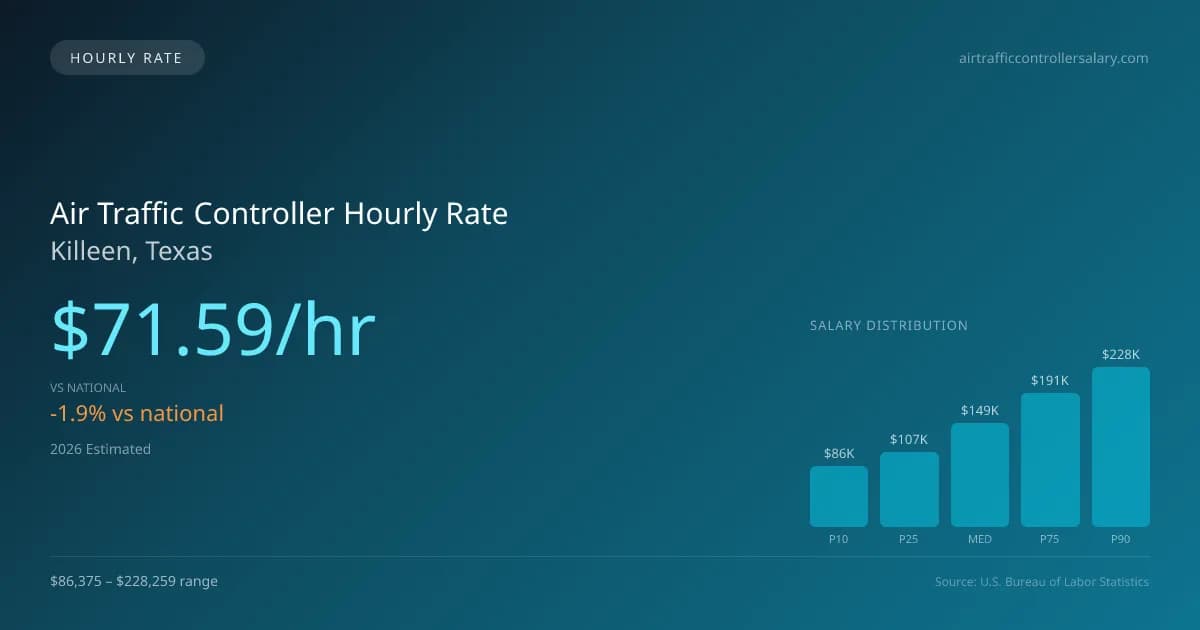 Air Traffic Controller Hourly Rate in Killeen, TX — 2026 est., based on 2025 BLS
