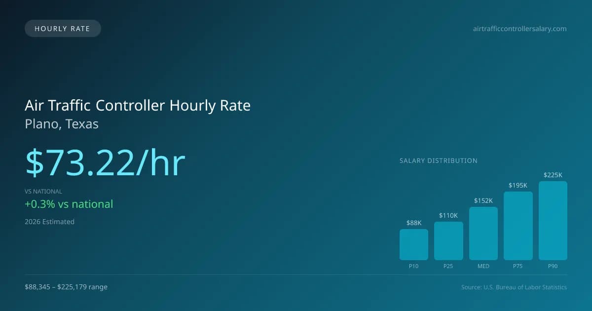 Air Traffic Controller Hourly Rate in Plano, TX — 2026 est., based on 2025 BLS