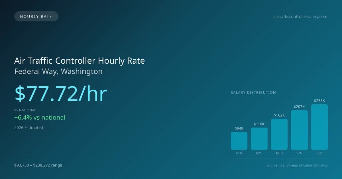 Air Traffic Controller Hourly Rate in Federal Way, WA — 2026 est., based on 2025 BLS