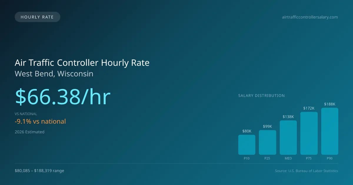 Air Traffic Controller Hourly Rate in West Bend, WI — 2026 est., based on 2025 BLS
