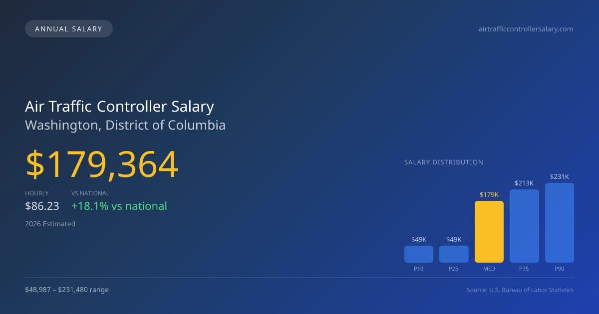 Air Traffic Controller Salary in Washington, DC — 2026 est., based on 2025 BLS