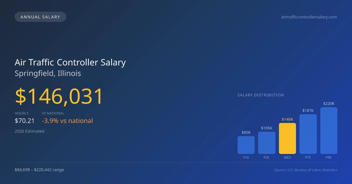 Air Traffic Controller Salary in Springfield, IL — 2026 est., based on 2025 BLS