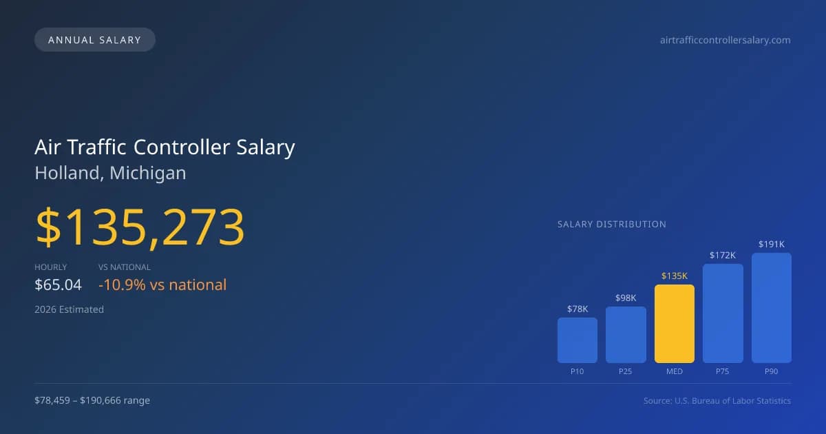 Air Traffic Controller Salary in Holland, MI — 2026 est., based on 2025 BLS