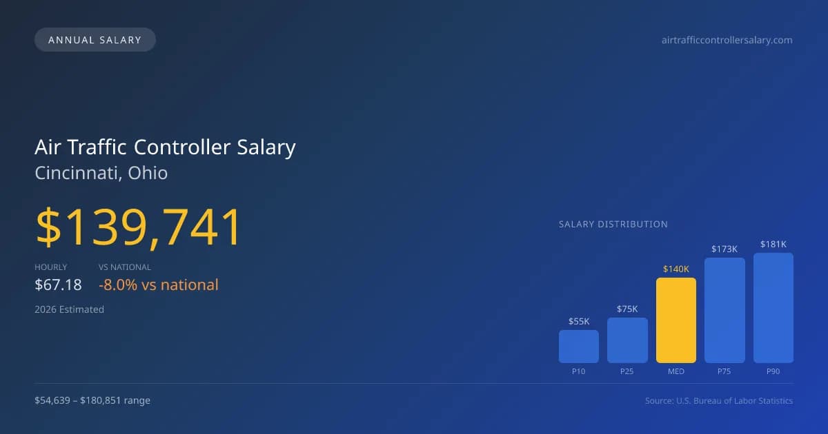 Air Traffic Controller Salary in Cincinnati, OH — 2026 est., based on 2025 BLS