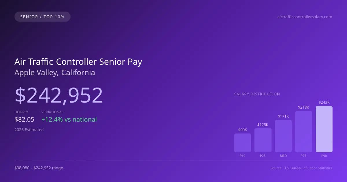 Air Traffic Controller Senior Salary in Apple Valley, CA — 2026 est., based on 2025 BLS