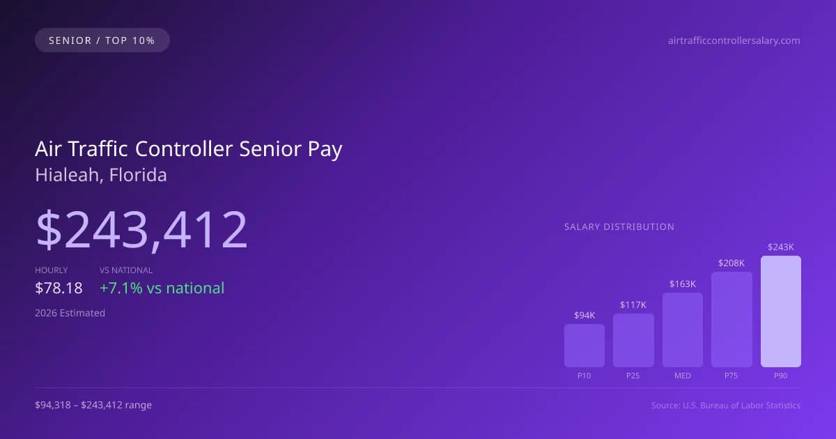 Air Traffic Controller Senior Salary in Hialeah, FL — 2026 est., based on 2025 BLS