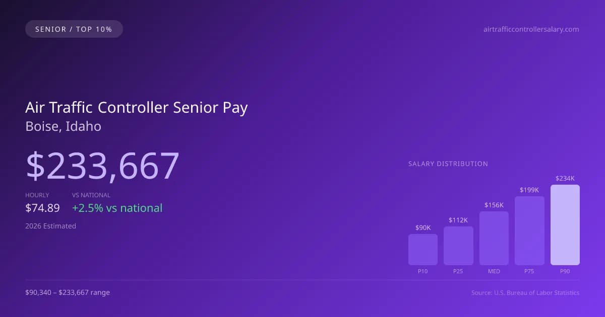 Air Traffic Controller Senior Salary in Boise, ID — 2026 est., based on 2025 BLS