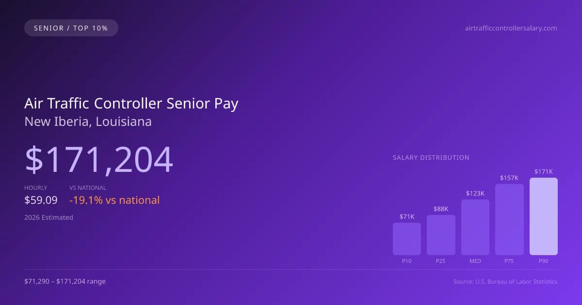 Air Traffic Controller Senior Salary in New Iberia, LA — 2026 est., based on 2025 BLS
