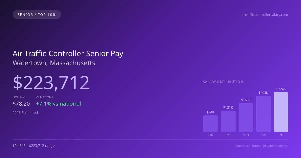 Air Traffic Controller Senior Salary in Watertown, MA — 2026 est., based on 2025 BLS