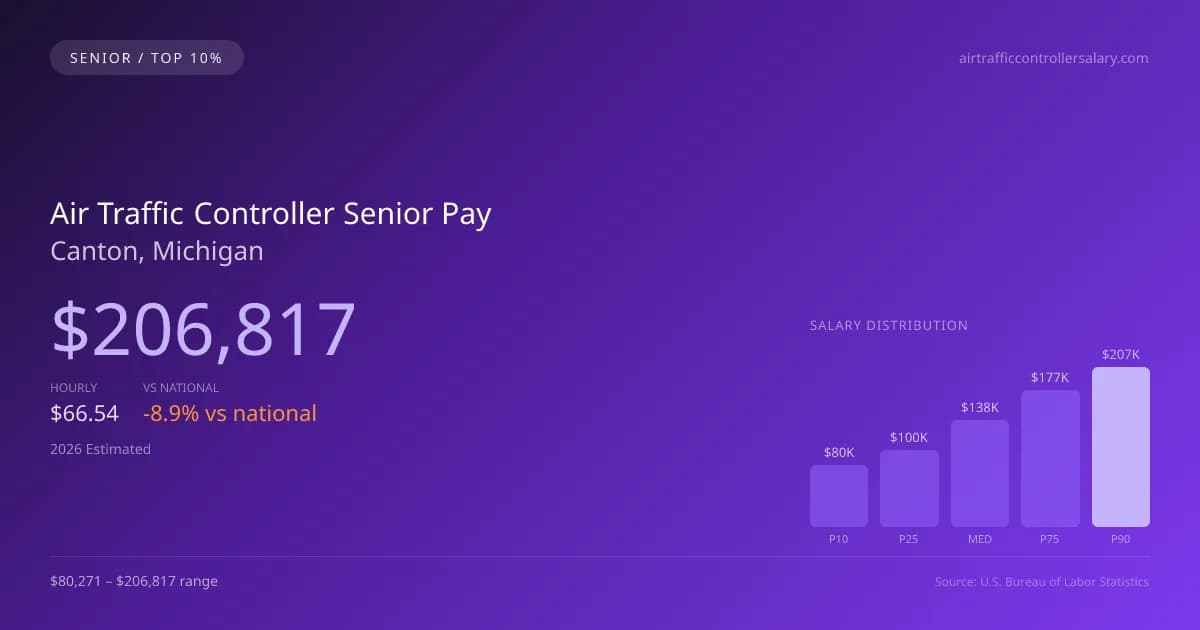 Air Traffic Controller Senior Salary in Canton, MI — 2026 est., based on 2025 BLS