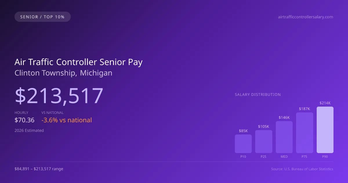 Air Traffic Controller Senior Salary in Clinton Township, MI — 2026 est., based on 2025 BLS