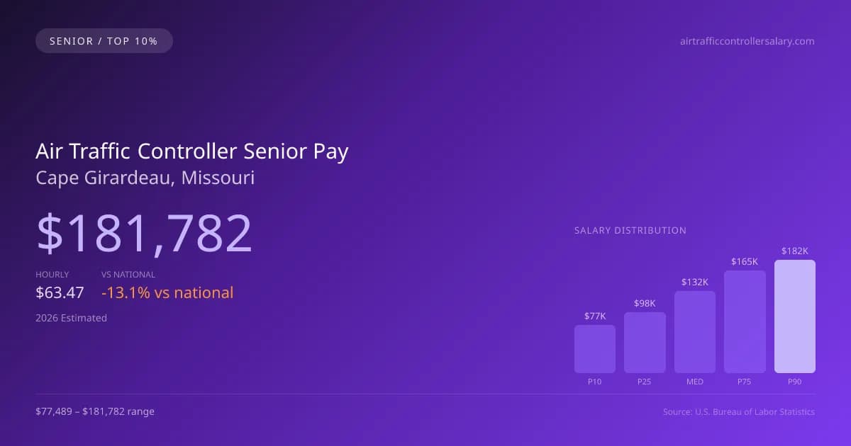 Air Traffic Controller Senior Salary in Cape Girardeau, MO — 2026 est., based on 2025 BLS