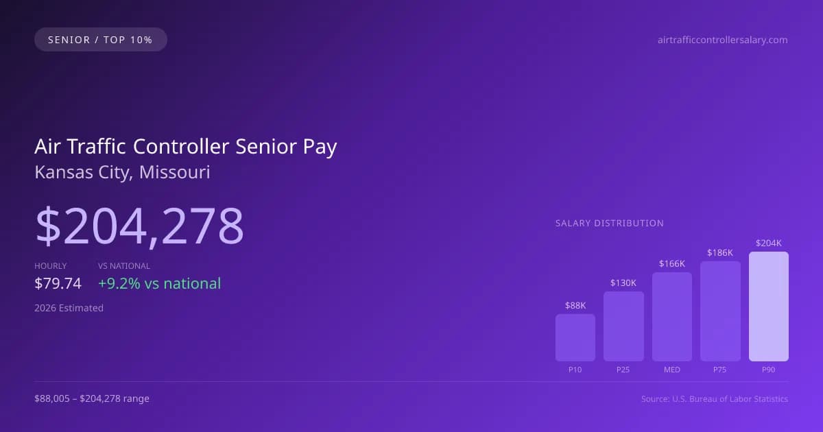 Air Traffic Controller Senior Salary in Kansas City, MO — 2026 est., based on 2025 BLS