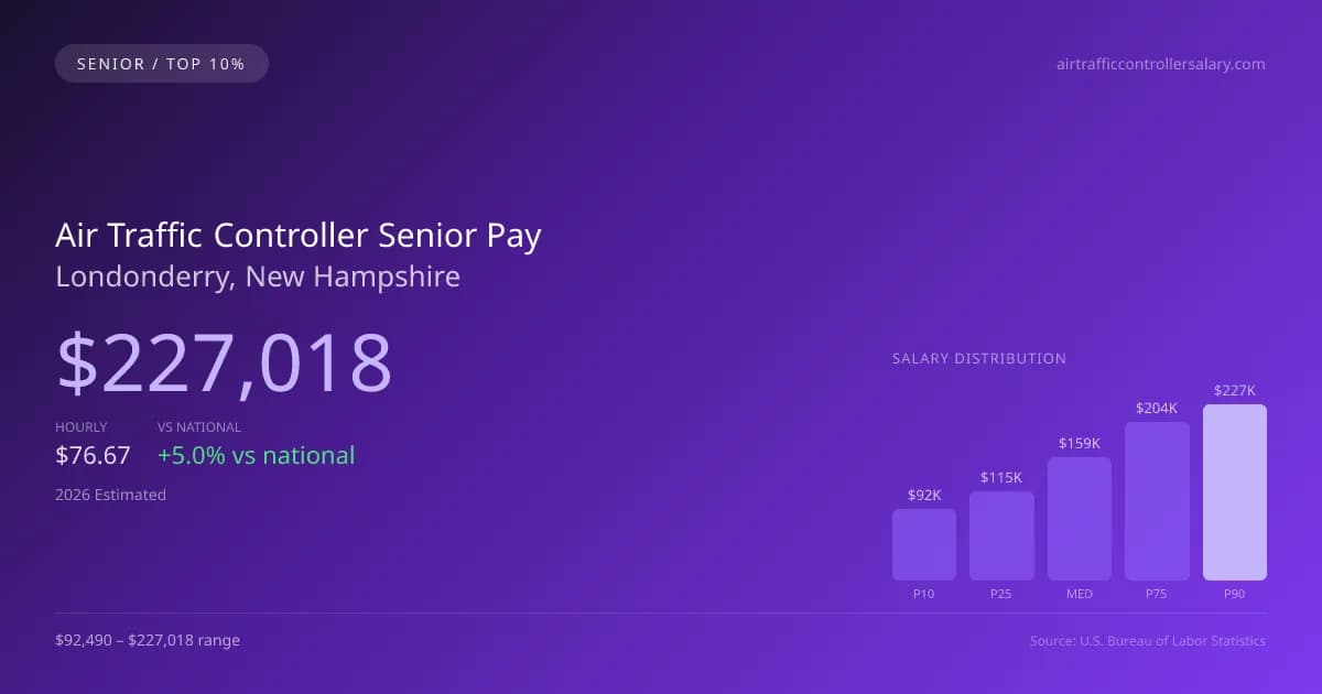 Air Traffic Controller Senior Salary in Londonderry, NH — 2026 est., based on 2025 BLS