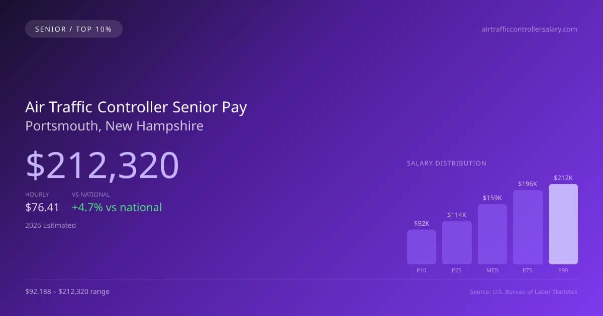 Air Traffic Controller Senior Salary in Portsmouth, NH — 2026 est., based on 2025 BLS